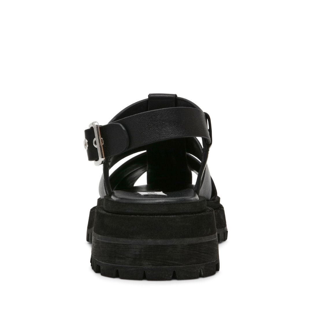 Market Black Action Leather Sandalias Negras de Piel para Mujer