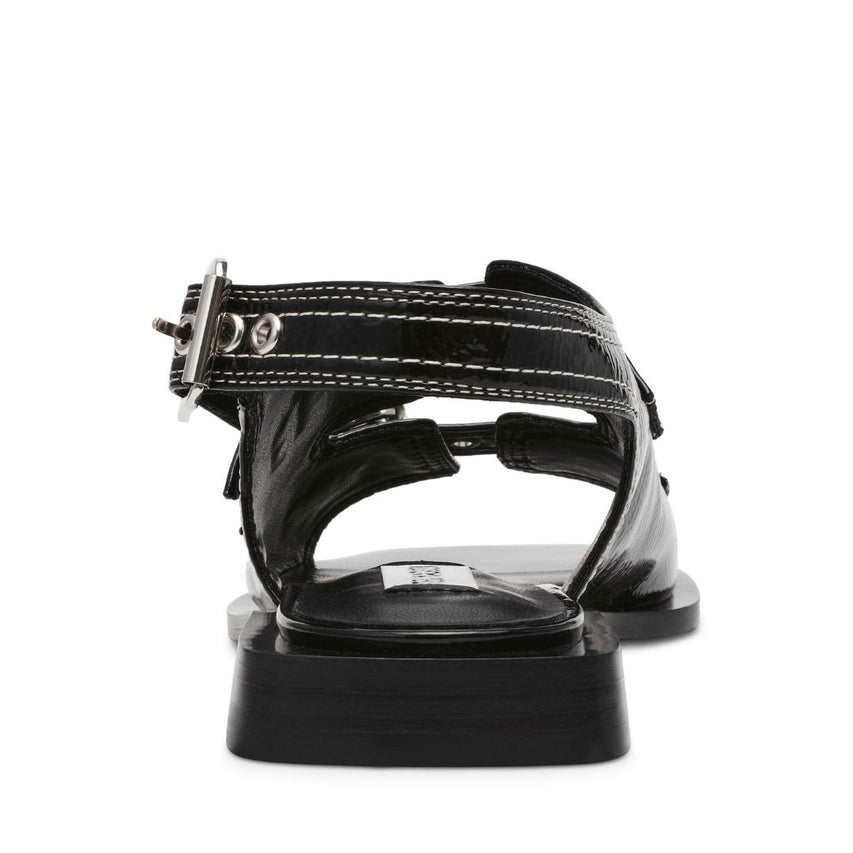 Gen Z Black Crinkle Patent Sandalias Negras para Mujer