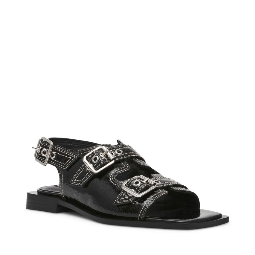 Gen Z Black Crinkle Patent Sandalias Negras