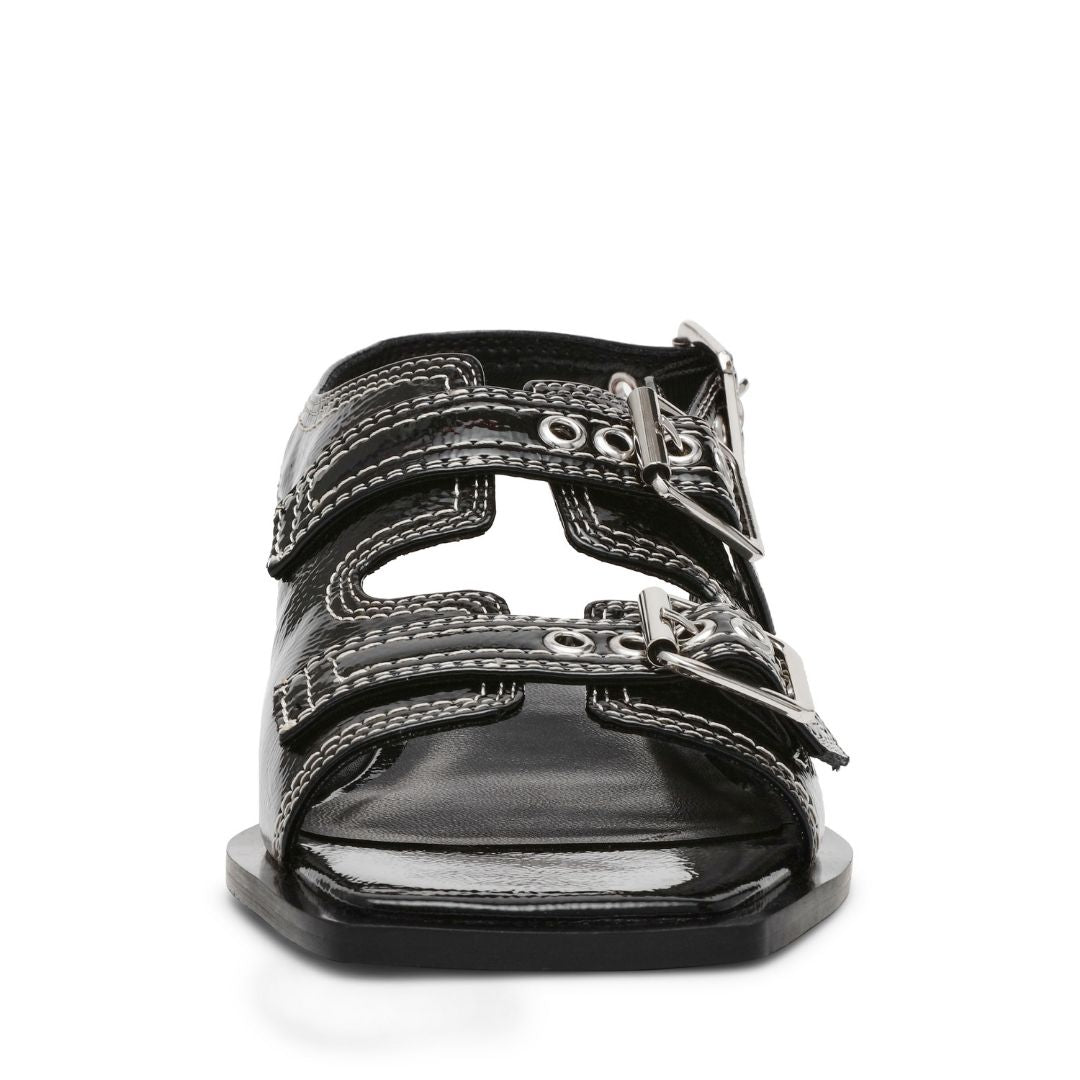 Gen Z Black Crinkle Patent Sandalias para Mujer