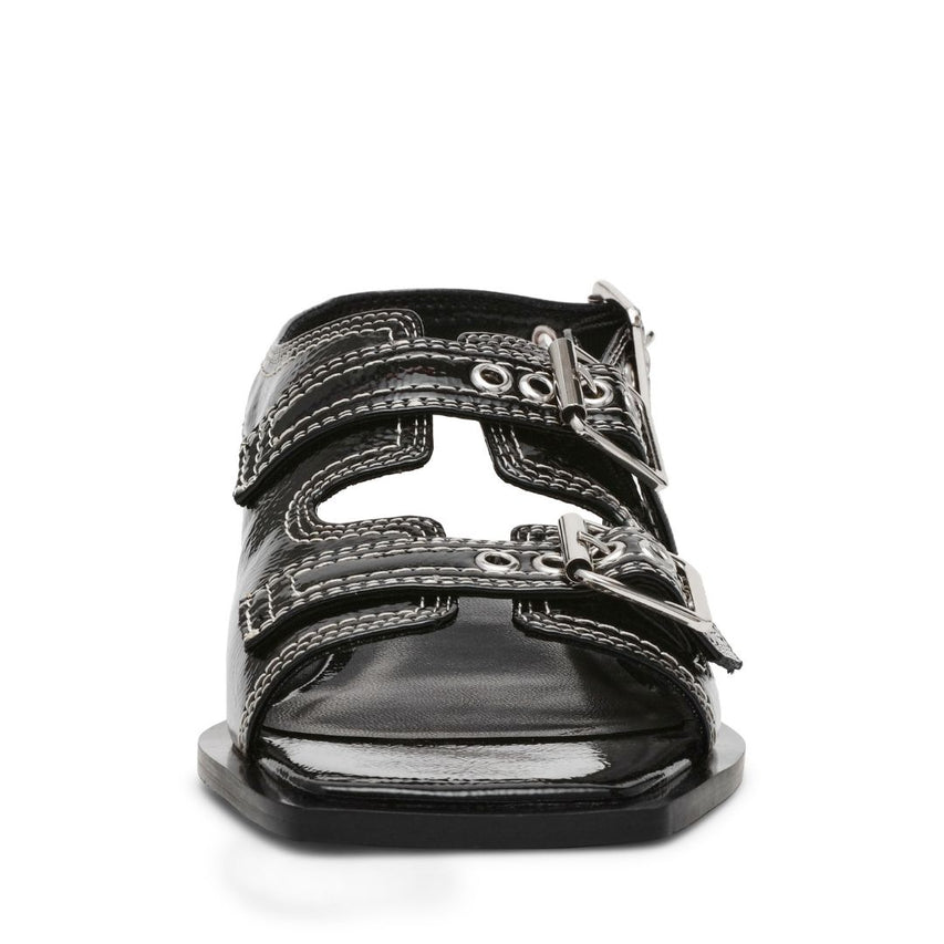 Gen Z Black Crinkle Patent Sandalias para Mujer