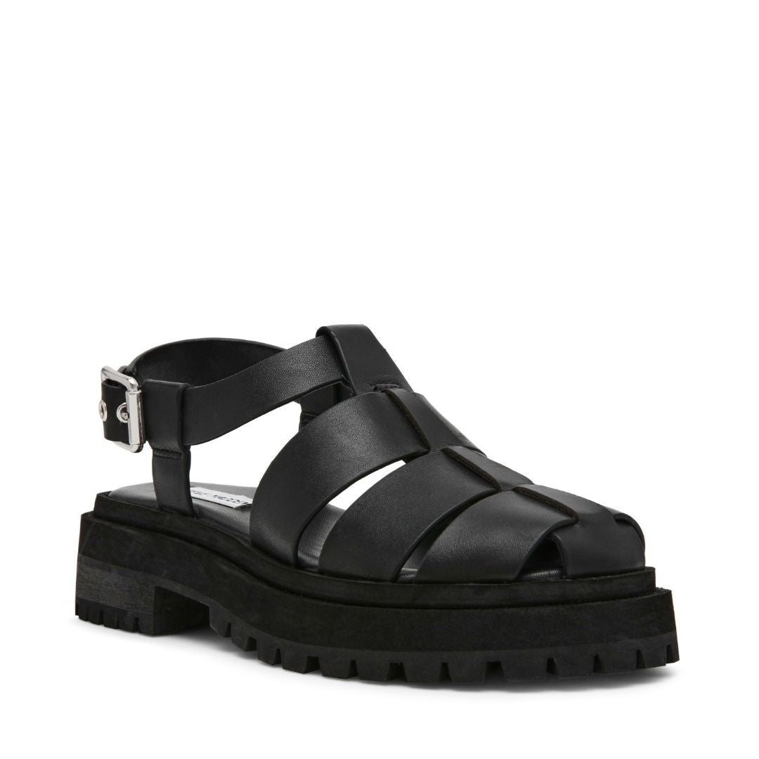 Market Black Action Leather Sandalias Negras de Piel