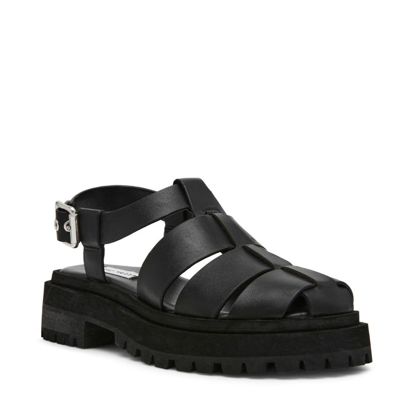 Market Black Action Leather Sandalias Negras de Piel