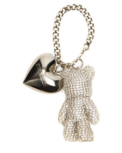 Pave Bear Hangoff Silver Charm de Oso y Corazon Plateado con Brillos para Mujer