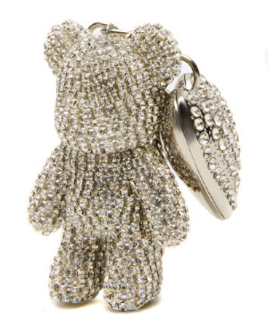 Pave Bear Hangoff Silver Charm de Oso y Corazon Plateado con Brillos