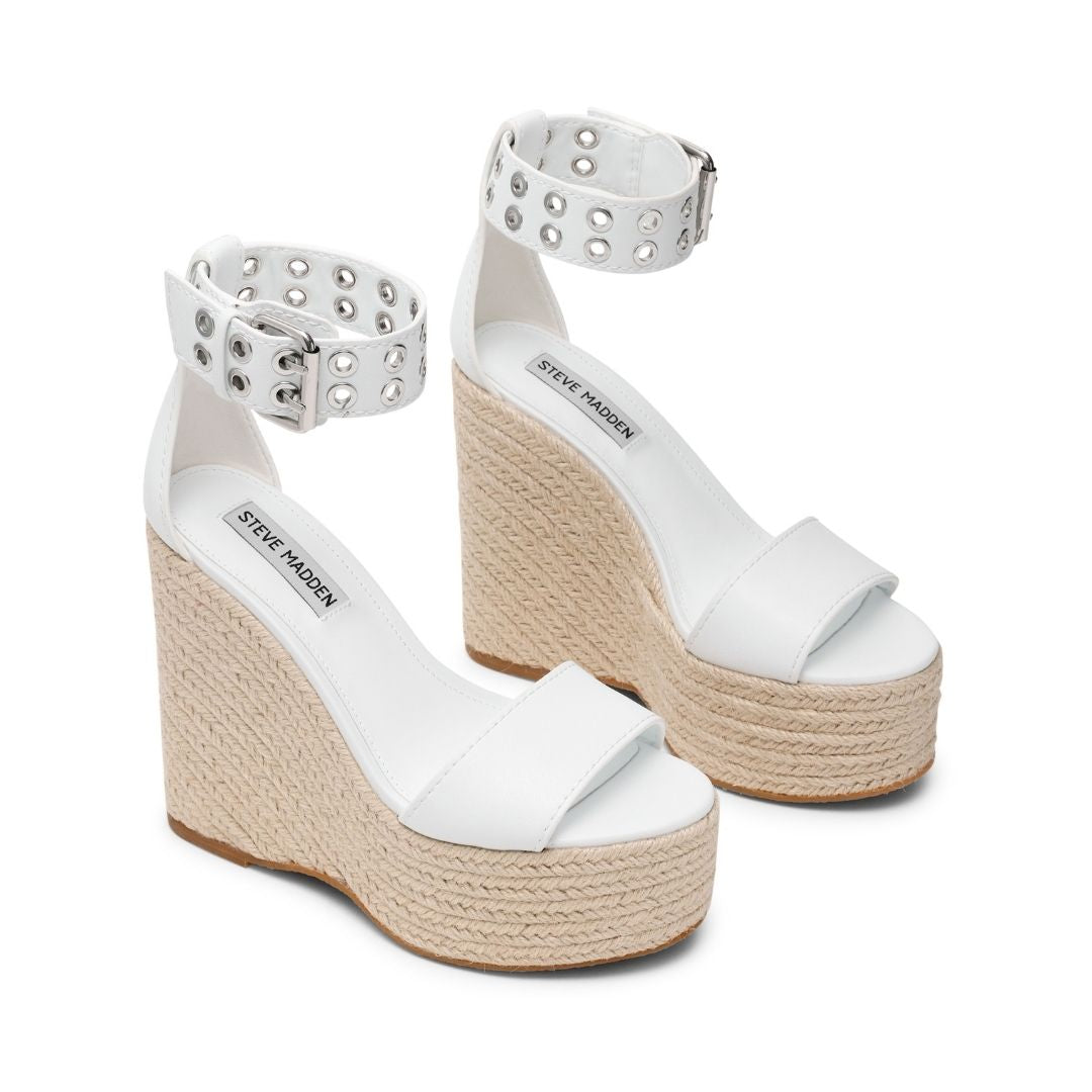 Treviso White Action Leather Sandalias de Tacon Blancas