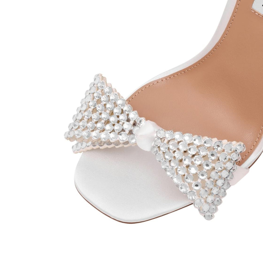 Newlywed Ivory Satin Tacones Abiertos Blancos Para Mujer con Pedrería