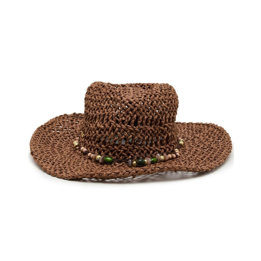 SOMBRERO VAQUERO DE RAFIA TEJIDO CHOCOLATE