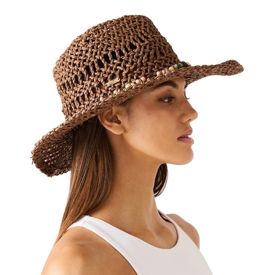 SOMBRERO VAQUERO DE RAFIA TEJIDO CHOCOLATE