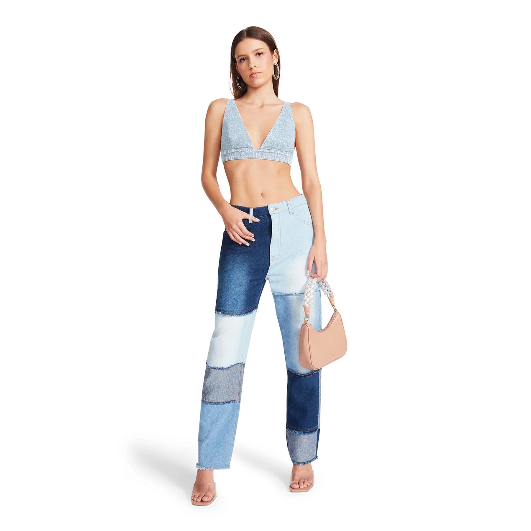 Kendra Bra Top Denim Fabric Faded Denim Top de Mezclilla Azul