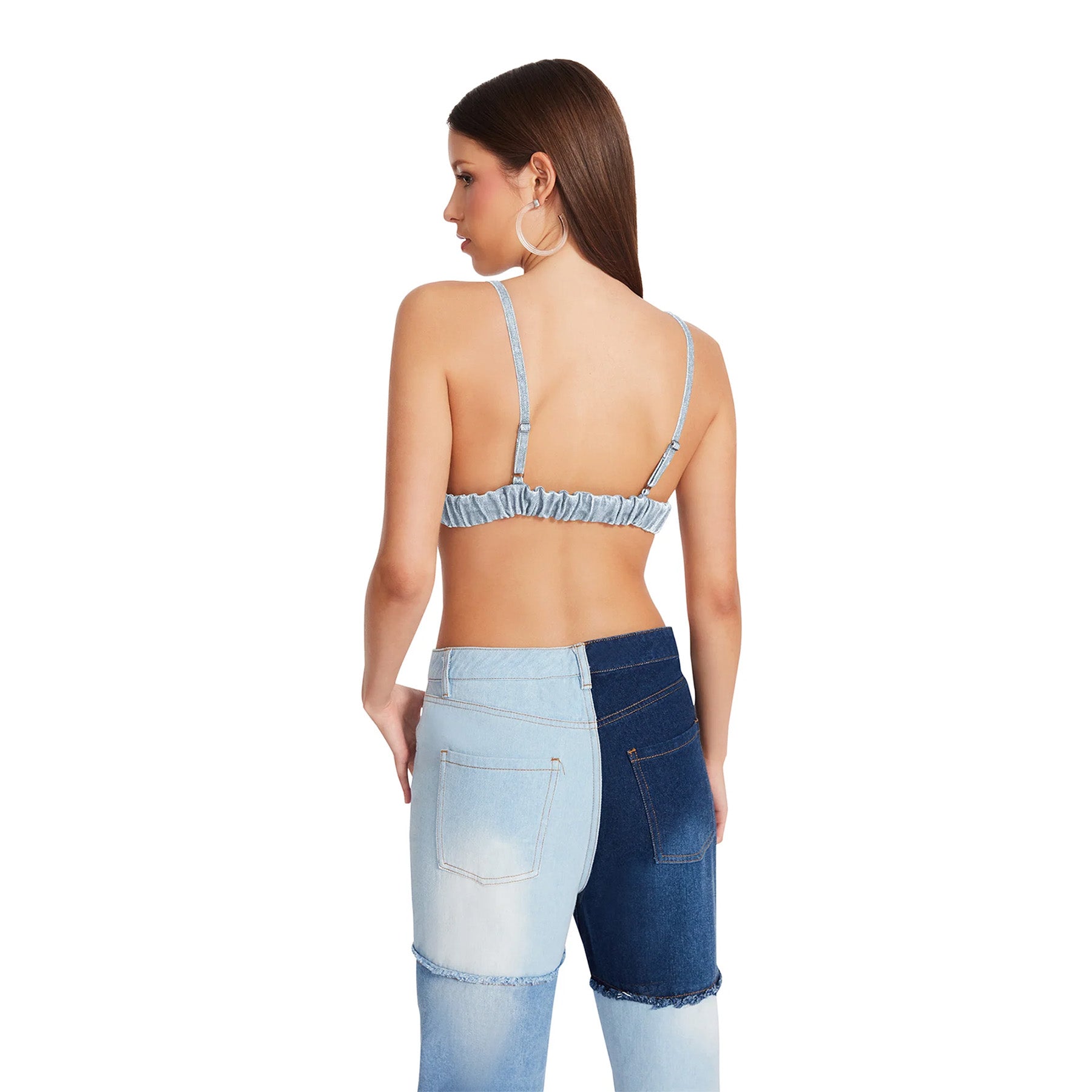Kendra Bra Top Denim Fabric Faded Denim Top de Mezclilla Azul para Mujer