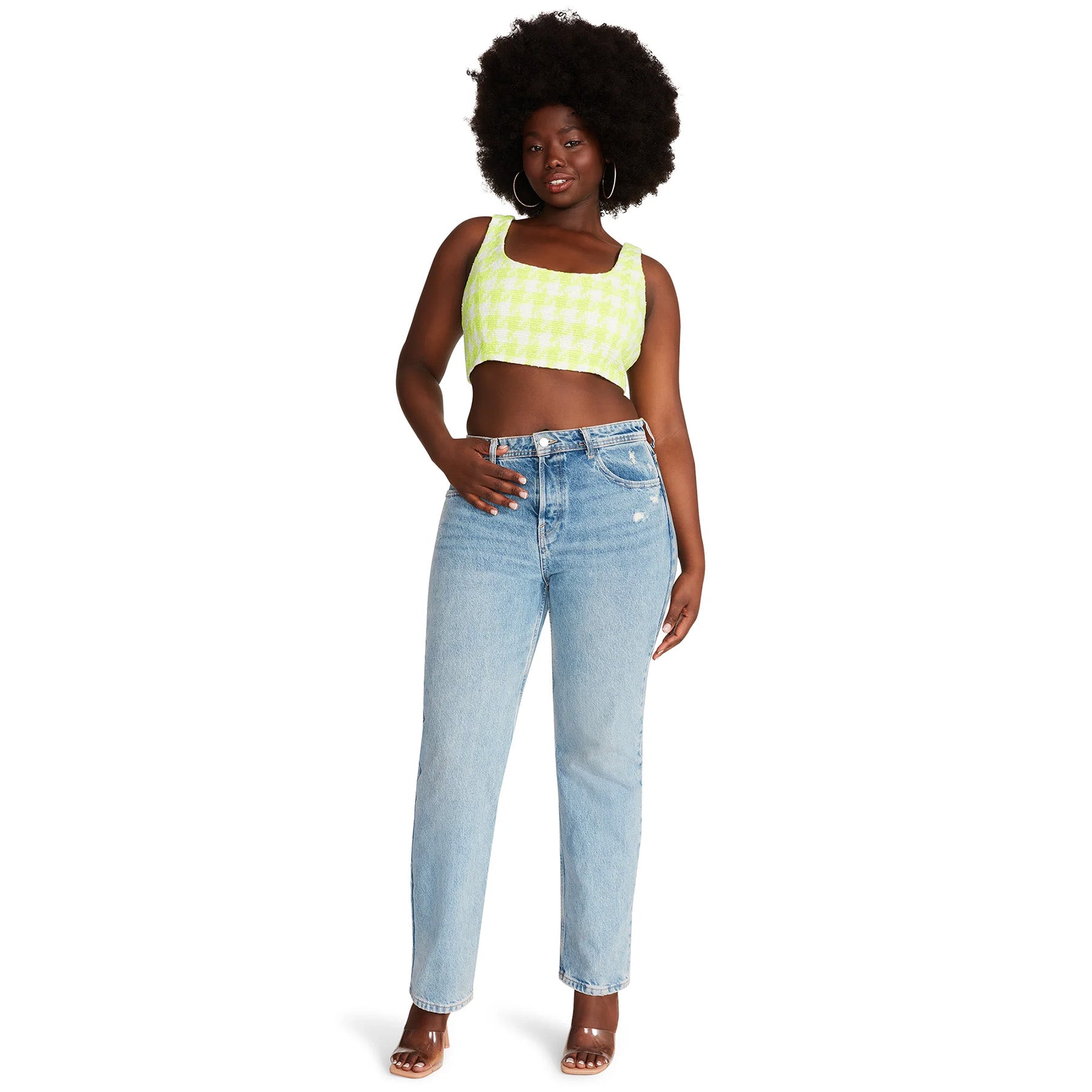 Layla Top Fresh Lime Top Verde Lima Estampado de Ajedrez