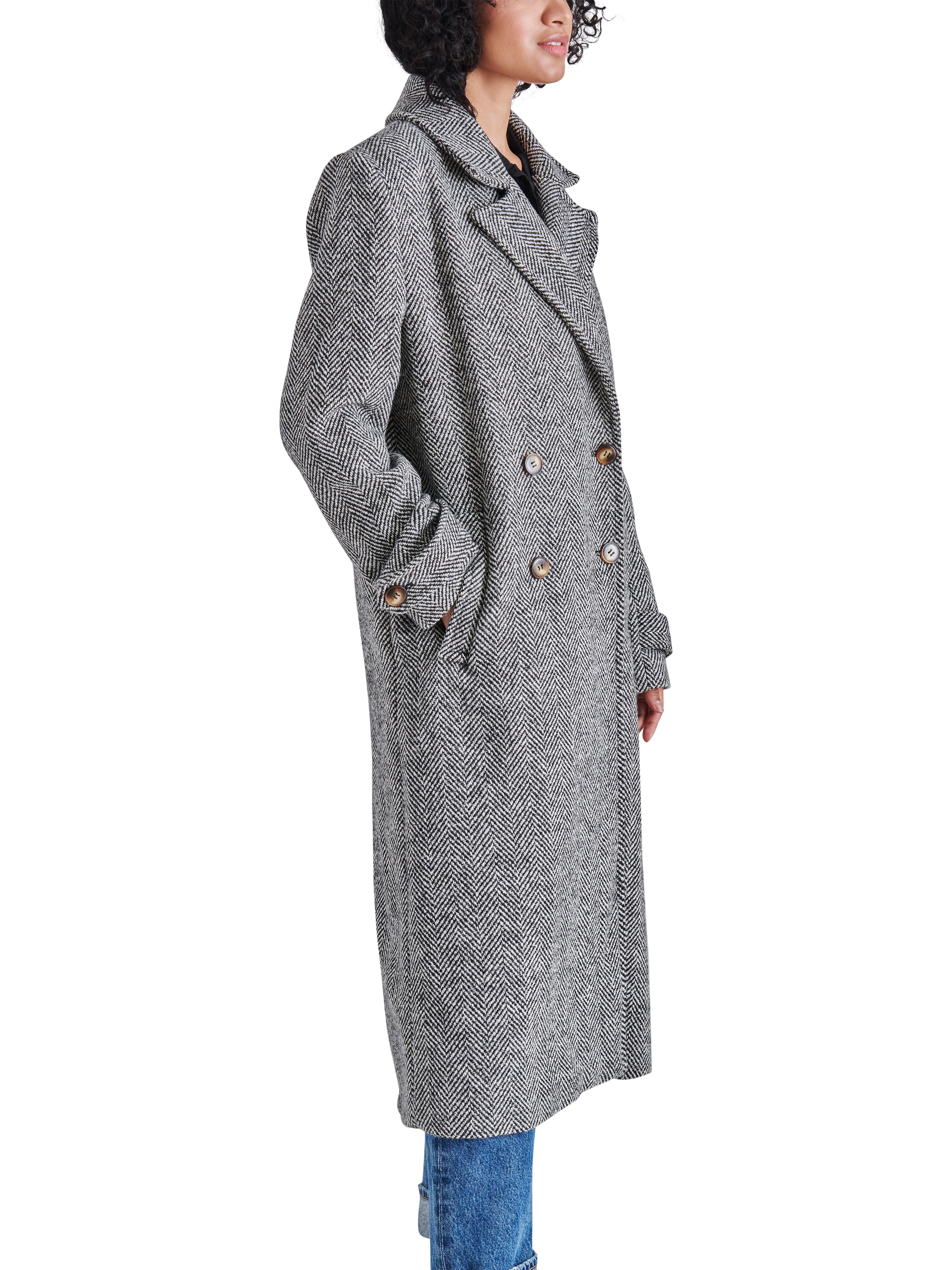 Prince Coat Black Herringbone Abrigo para Mujer