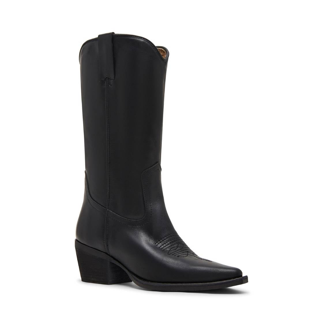 Albany Black Leather Botas Vaqueras Negras