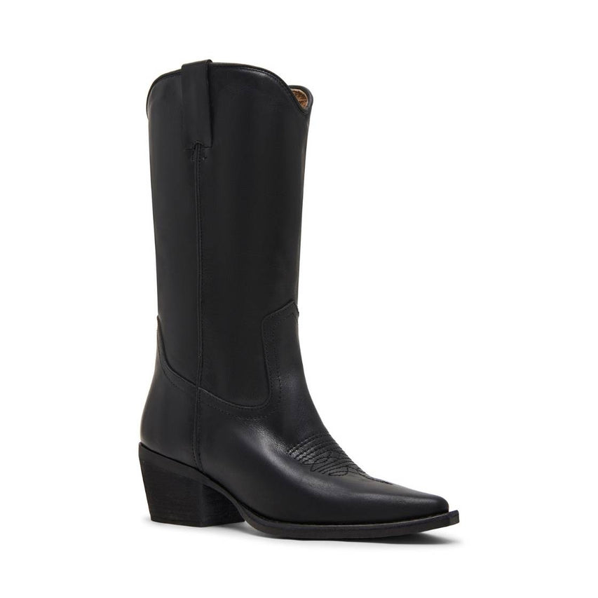 Albany Black Leather Botas Vaqueras Negras