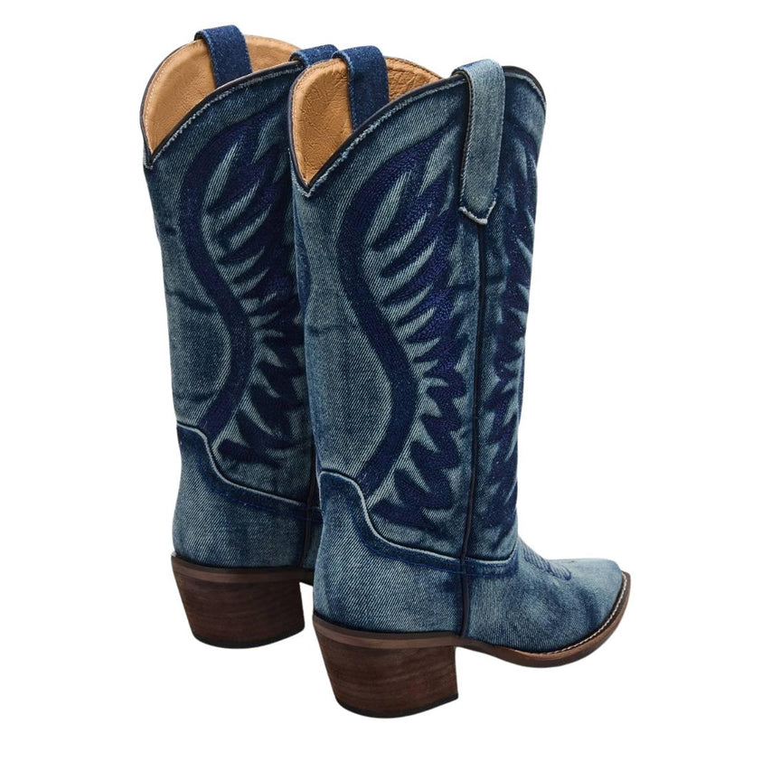 Albany D Denim Fabric Botas Vaqueras de Mezclilla Azul para Mujer