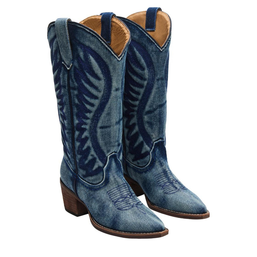 Albany D Denim Fabric Botas Vaqueras de Mezclilla Azul