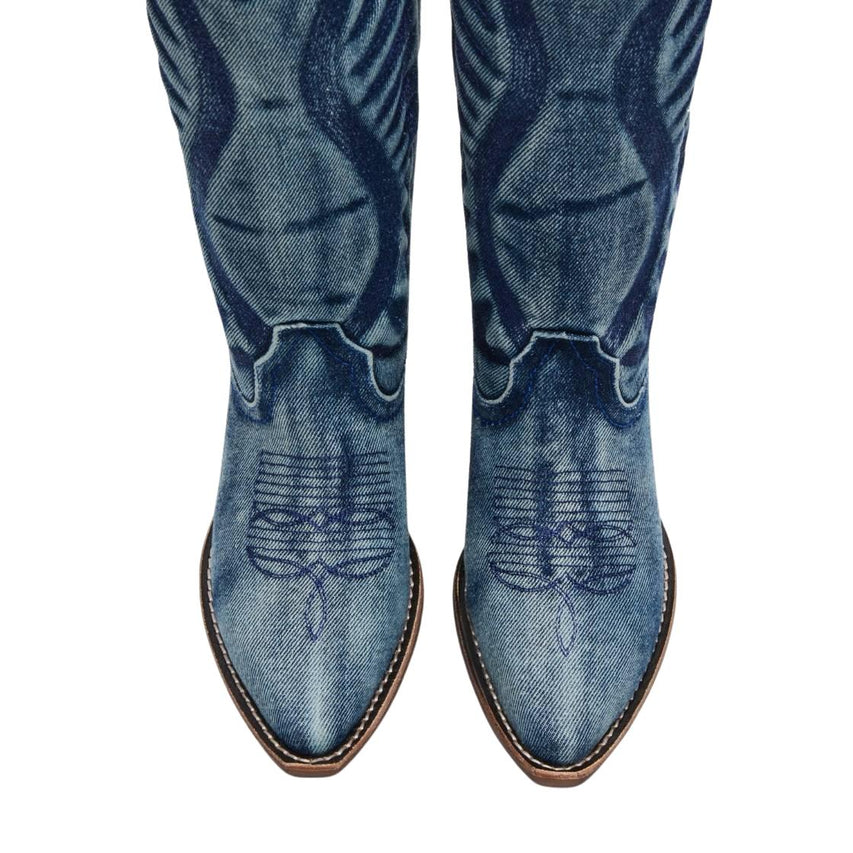Albany D Denim Fabric Botas Vaqueras de Mezclilla para Mujer