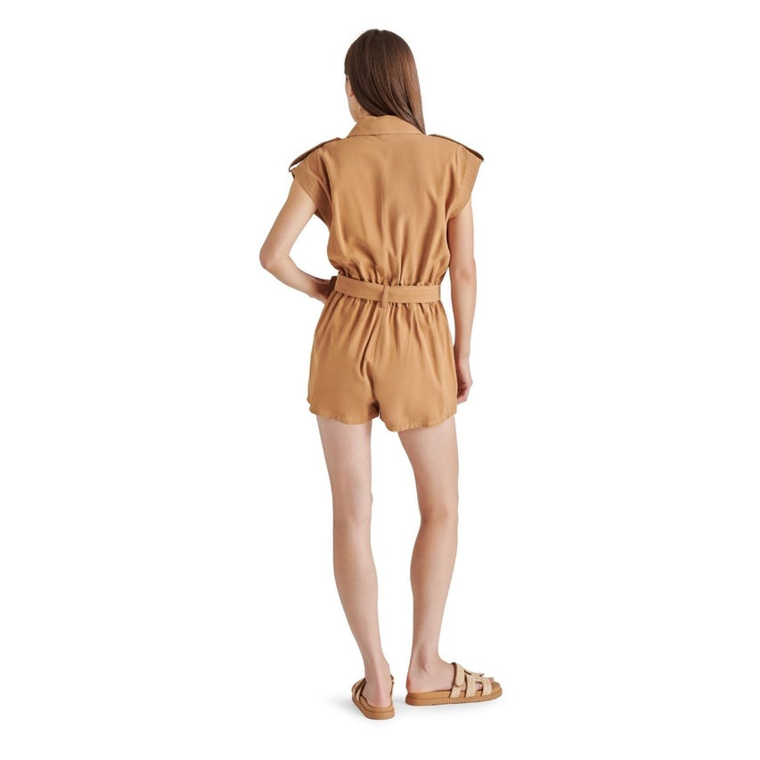 Amabel Romper Caramel Cafe Jumpsuit Short Cafe con Cinturon