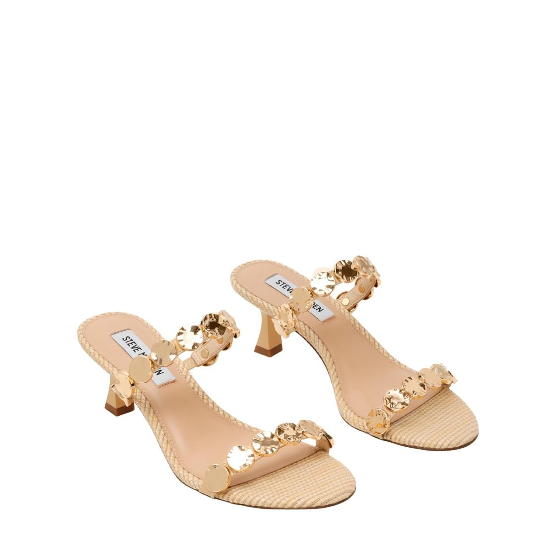 Annika Natural Raffia Leather Sandalias de Tacón Beige