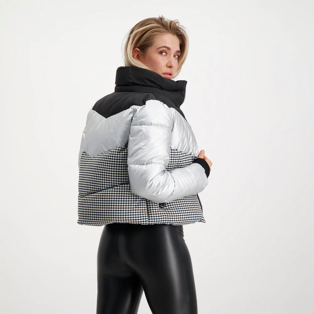 Ariana Black Houndstooth Chamarra Negra para Mujer