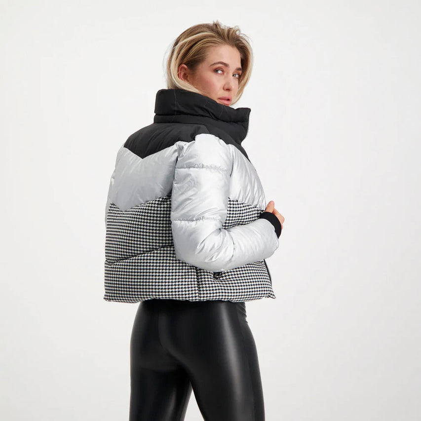 Ariana Black Houndstooth Chamarra Negra para Mujer