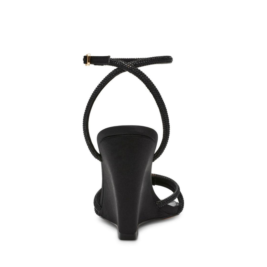 Aubri Black Satin Sandalias de Cuña Negras Para Mujer