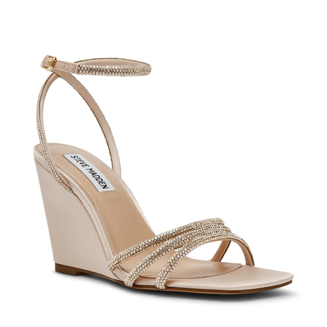 Aubri Champagne Satin Sandalias de Cuña Doradas