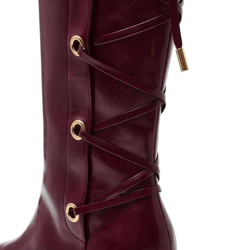 Ballpark Dark Cherry Lacquer Botas Largas con Agujetas