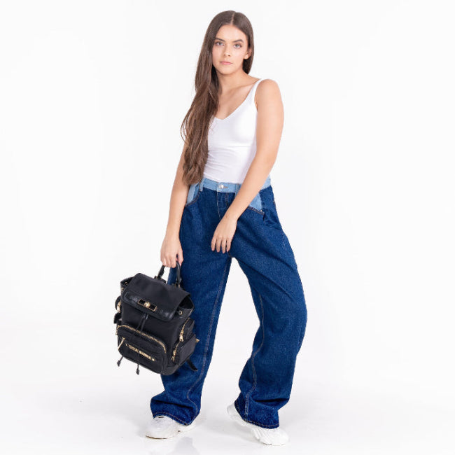 Bcarl Black Gold Mochila Negra con Dorado para Mujer