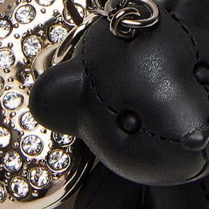 Bear Heart Hangoff Black Lavero de Oso Sentado Negro con Corazon con Brillos y Cadena Plateada para Mujer