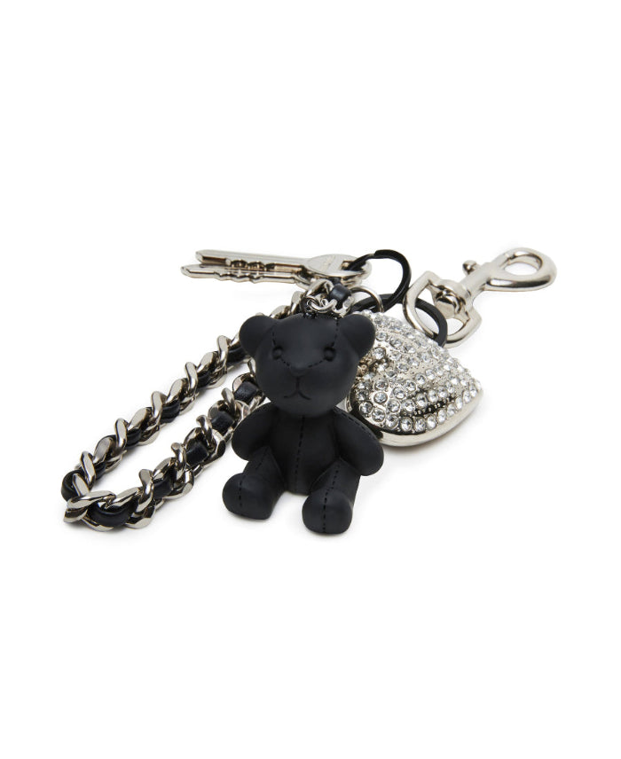 Bear Heart Hangoff Black Lavero de Oso Sentado Negro con Corazon con Brillos y Cadena Plateada