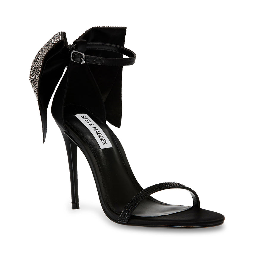Bellarosa Black Satin Sandalias de Tacon Negras