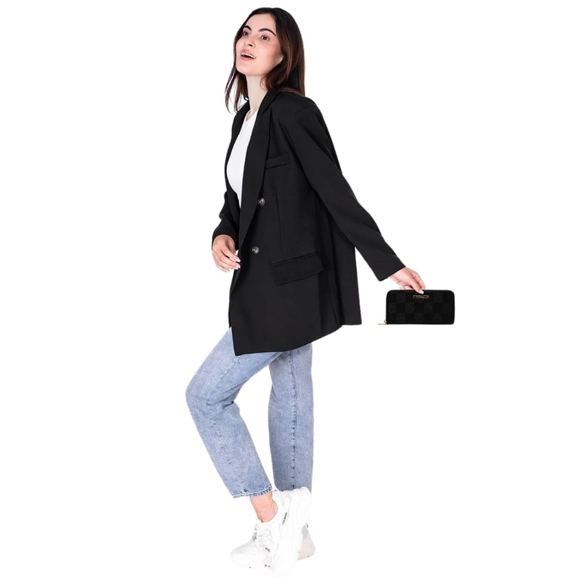 Bemi Black Gold Cartera Negra con Patrón SM para Mujer