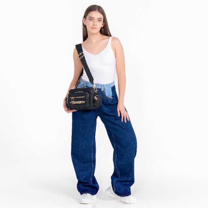 Bgould Black Gold Bolsa Crossbody Negra con Dorado para Mujer