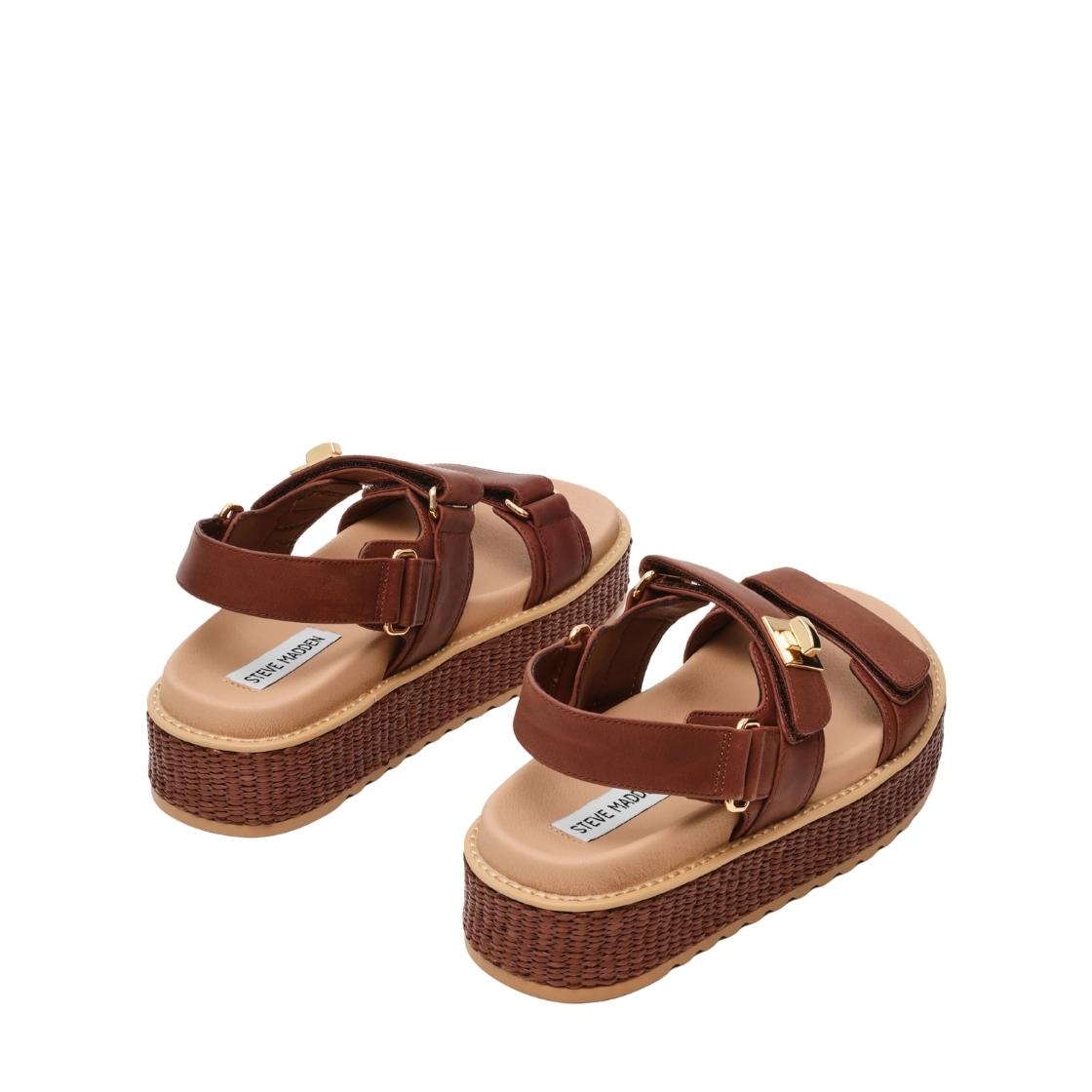 Bigmona Brown Leather Raffia Sandalias Cafés Para Mujer