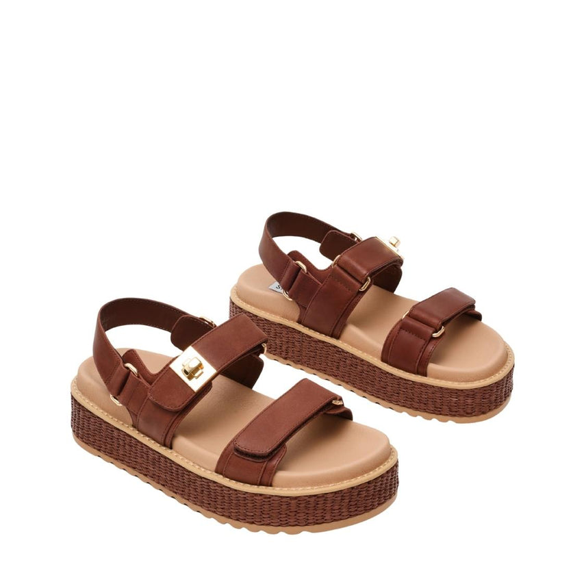 Bigmona Brown Leather Raffia Sandalias Cafés