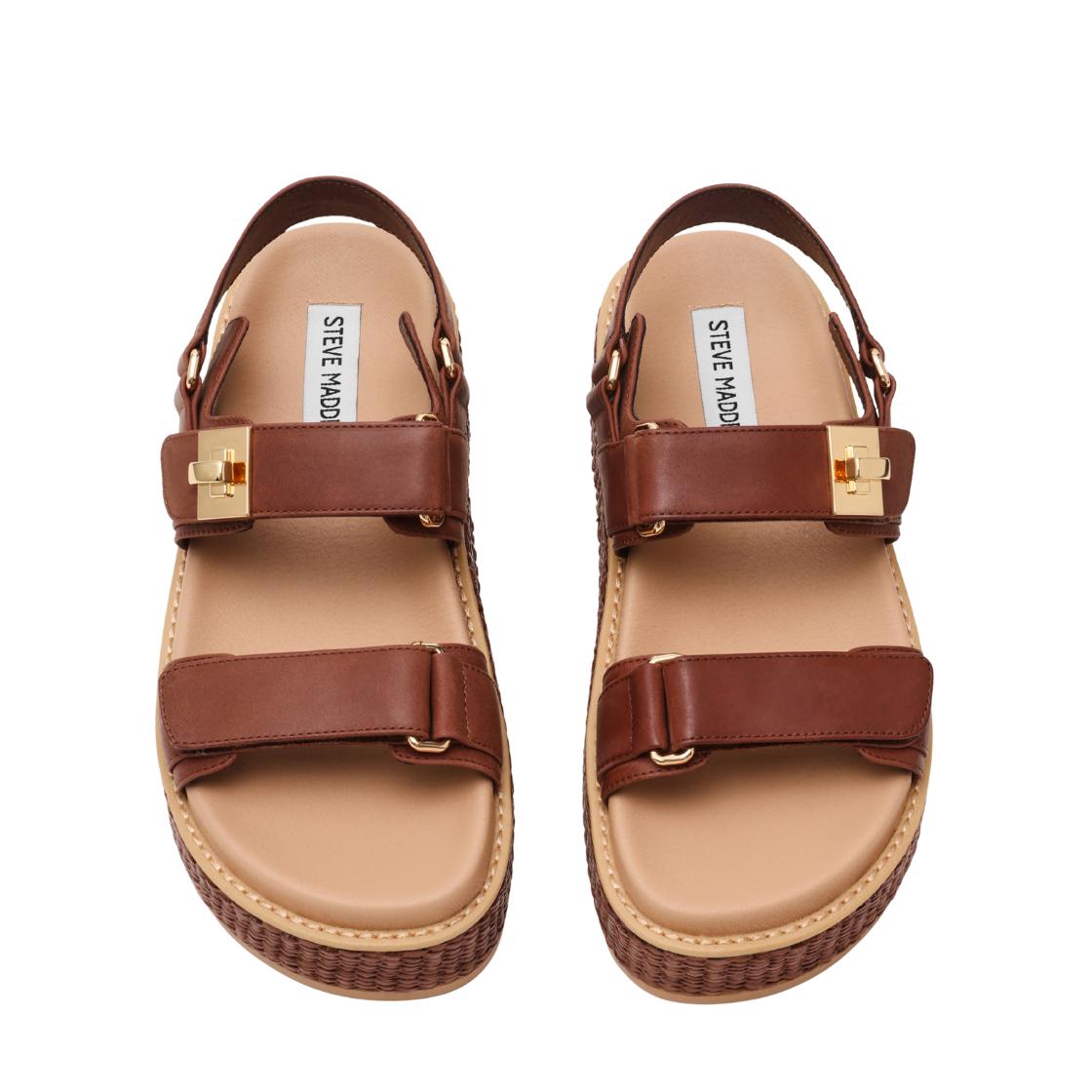 Bigmona Brown Leather Raffia Sandalias Para Mujer