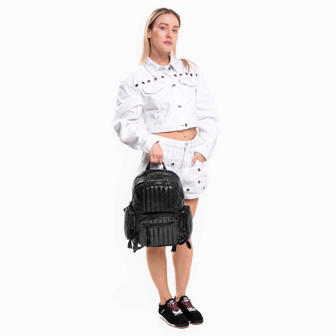 Bjasey Black Black Mochila Acolchada para Mujer
