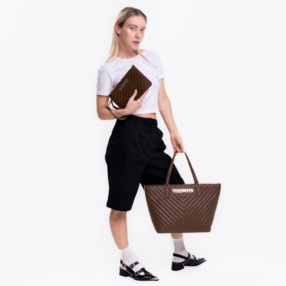 Bjude 2 Brown Gold Bolsa Café con Accesorio para Mujer