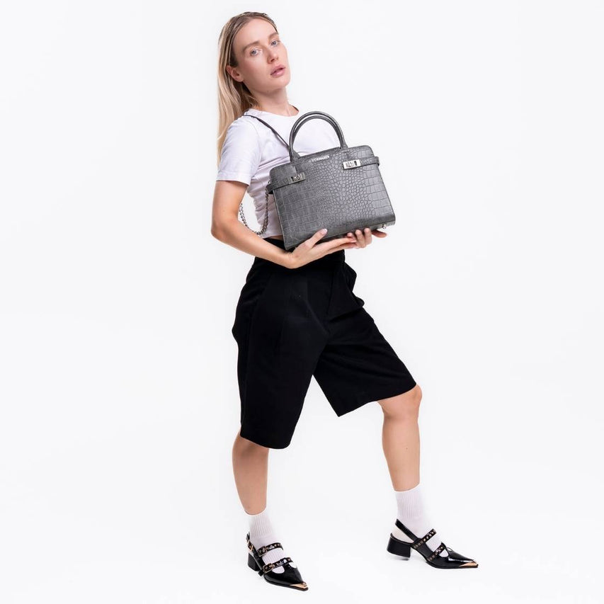 Bindon Black Silver Bolsa Negra con Plata Tipo Cocodrilo para Mujer