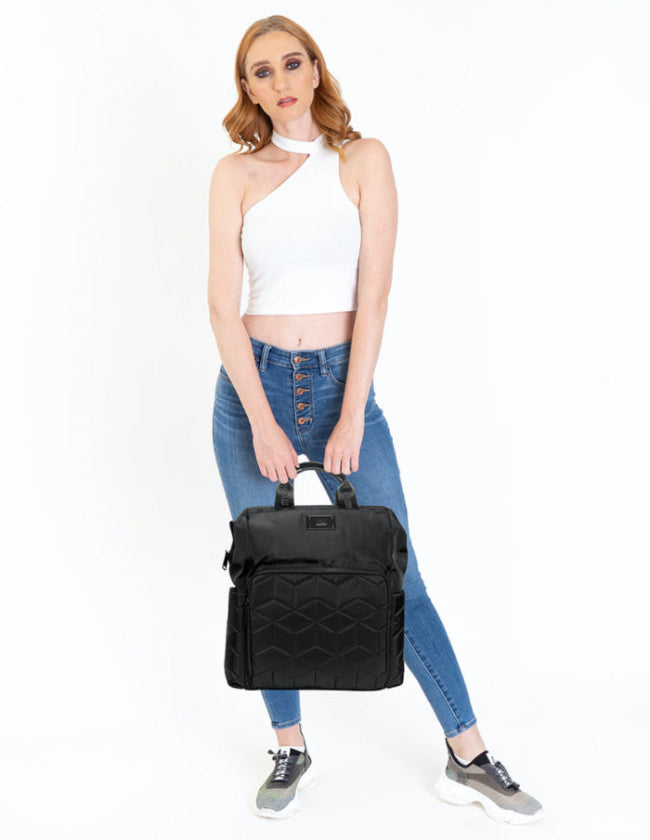 Bqueens Black Mochila Negra Acolchada para Mujer