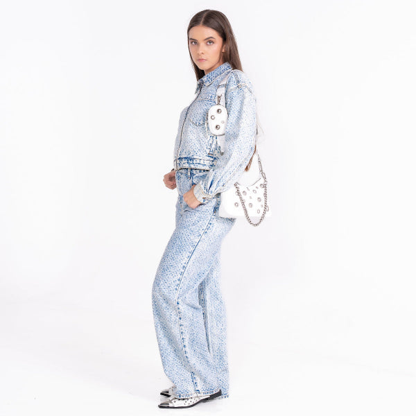 Bralen White Bolsa Crossbody Blanca con Plata para Mujer