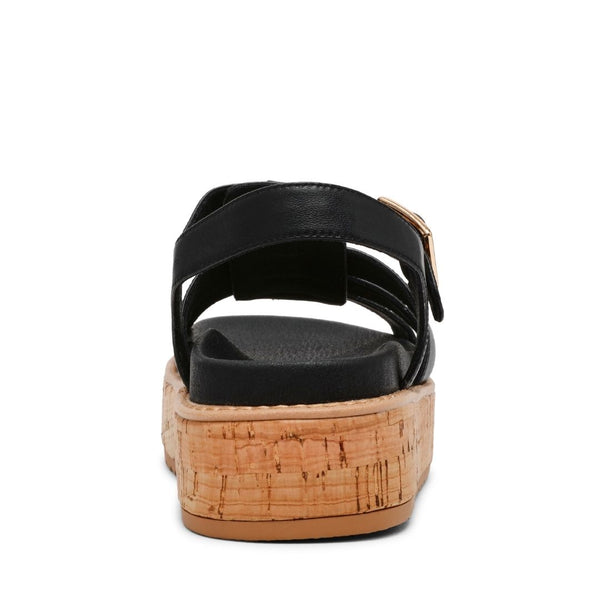 Busy Bee Black Leather Sandalias Negras para Mujer 