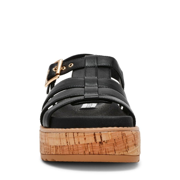 Busy Bee Black Leather Sandalias para Mujer