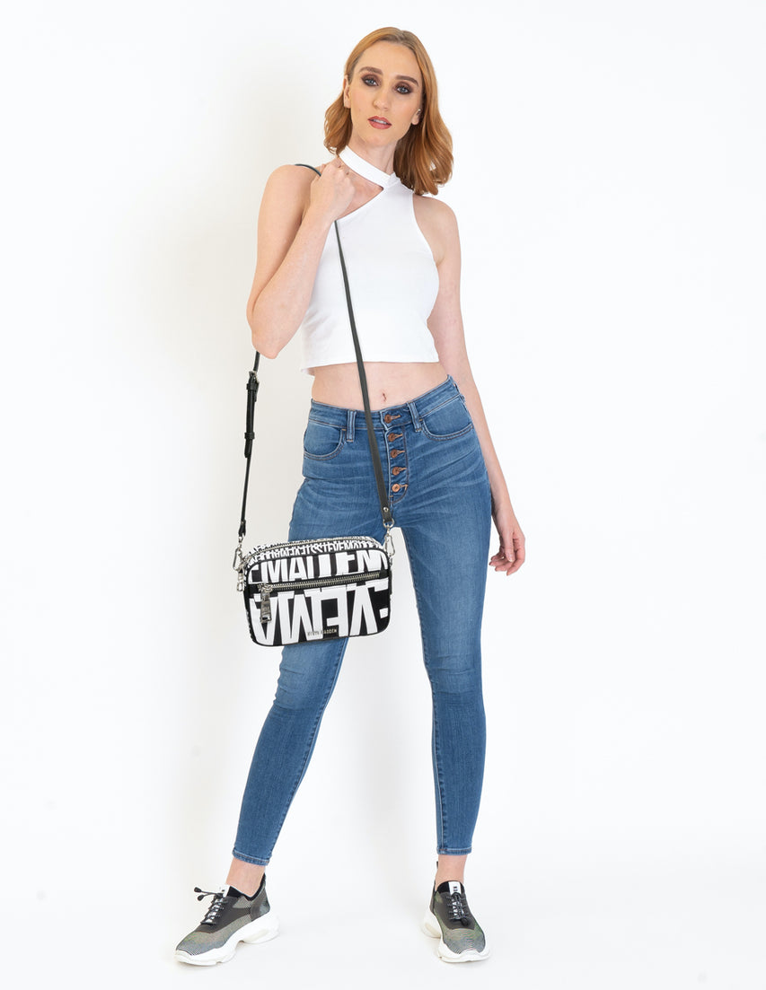 Bvades Black Bolsa Negra para Mujer con Letras Blancas con Correa 