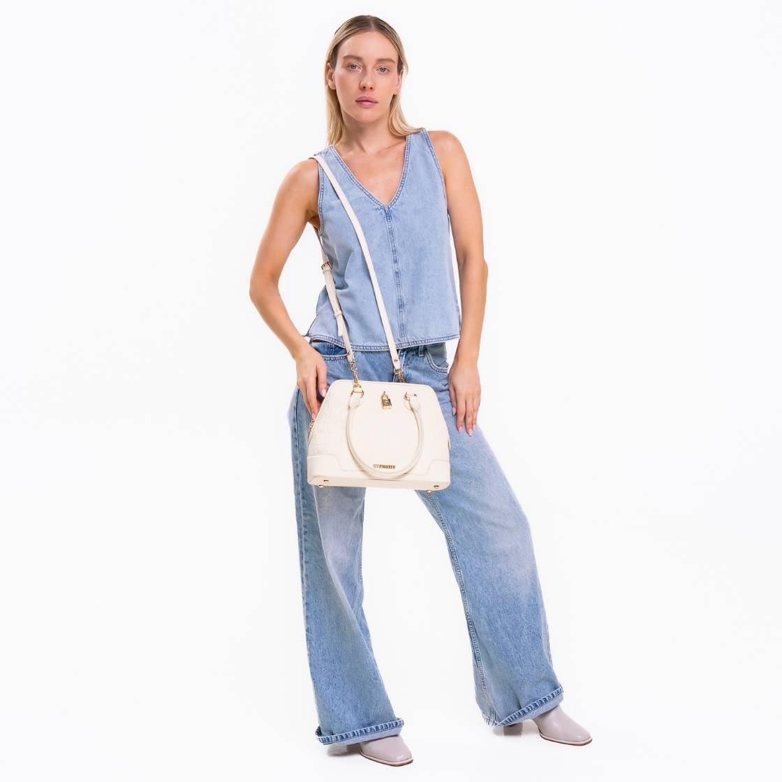 Bwish Cream Bolsa Satchel Blanca para Mujer