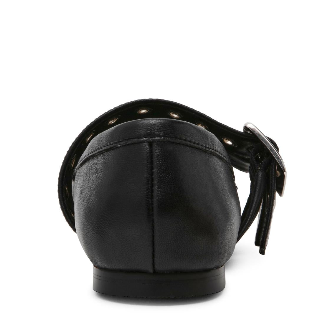 Ceara Black Leather Flats Negros Para Mujer