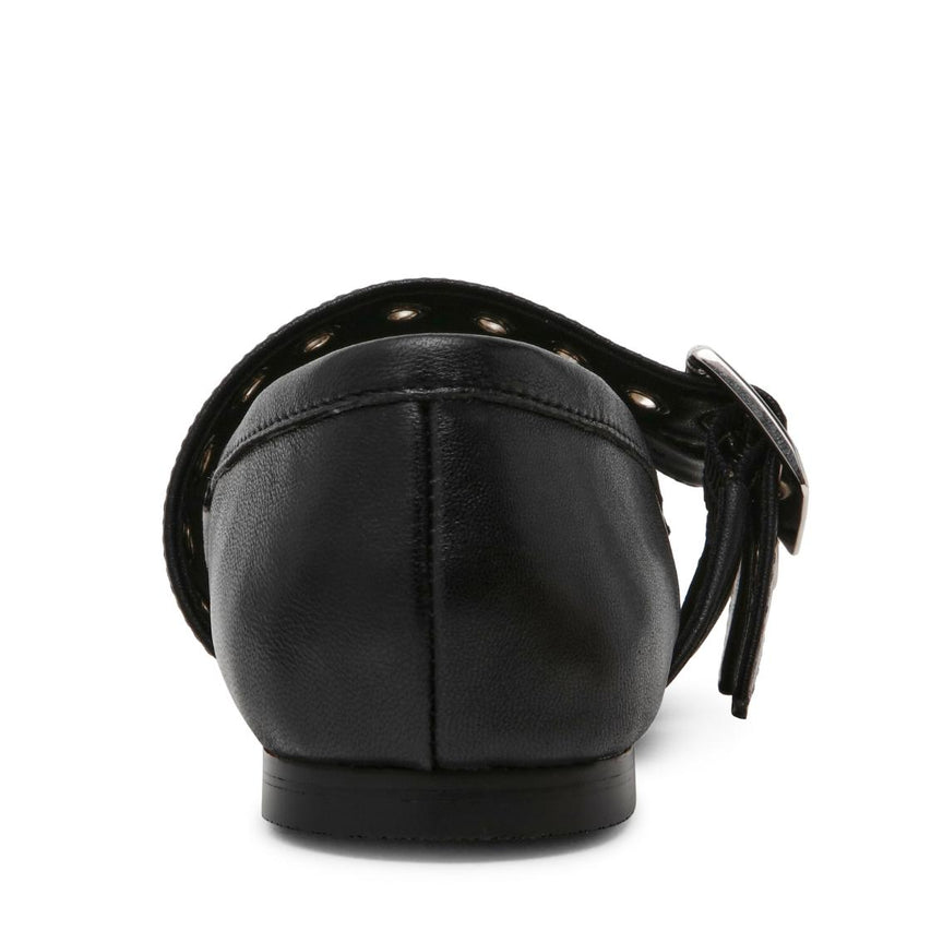 Ceara Black Leather Flats Negros Para Mujer