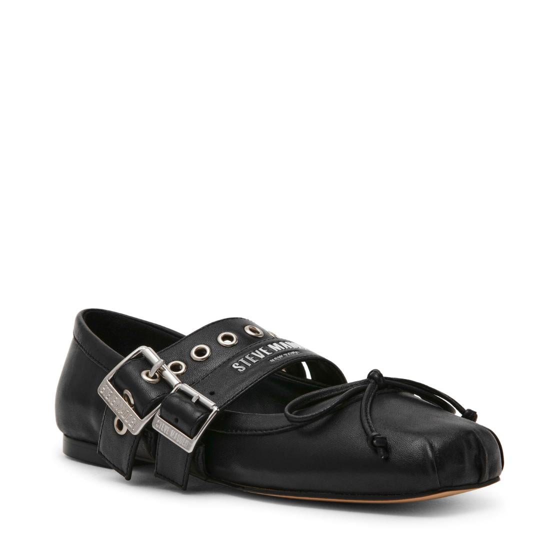 Ceara Black Leather Flats Negros